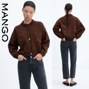 NWT Mango Brown knit bomber jacket size L